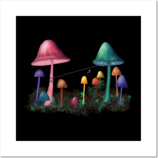 Ziplining between Colorful Mushrooms Posters and Art